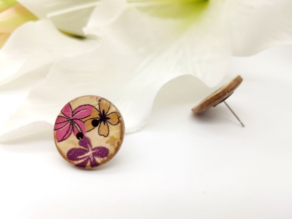 Blumen Kokos Knopf Ohrstecker Flower